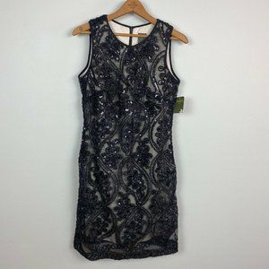 Taylor Dress 4 Black Floral Lace Mesh Illusion Sequin Texture Cocktail Party New
